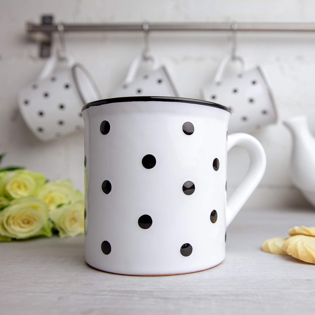 City to Cottage® - Keramik XXL Becher 500 ml | Kaffeebecher | Weiss und Schwarz | Polka Dots | Handg