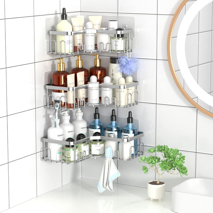 Menbyci 3 StüCk Duschablage Ohne Bohren Ecke, BadzubehöR Ohne Bohren, Shampoo Halterung FüR Dusche,