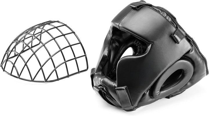 Evolution Trainingsboxhelm aus Kunstleder mit Metallgitter, Kopfschutz Boxen für Kickboxen, Kampfspo