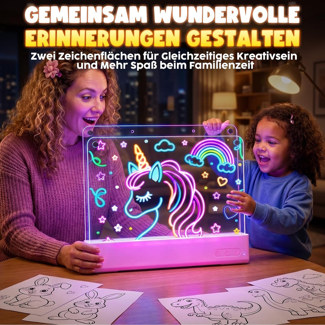 LED Zeichenbrett Kinder, Maltafel für Kinder mit Doppeltafel (Weiss) | 16 Zoll Zeichenfläche mit Ani