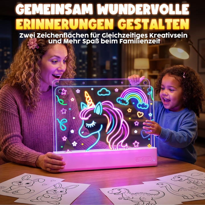 LED Zeichenbrett Kinder, Maltafel für Kinder mit Doppeltafel (Weiss) | 16 Zoll Zeichenfläche mit Ani