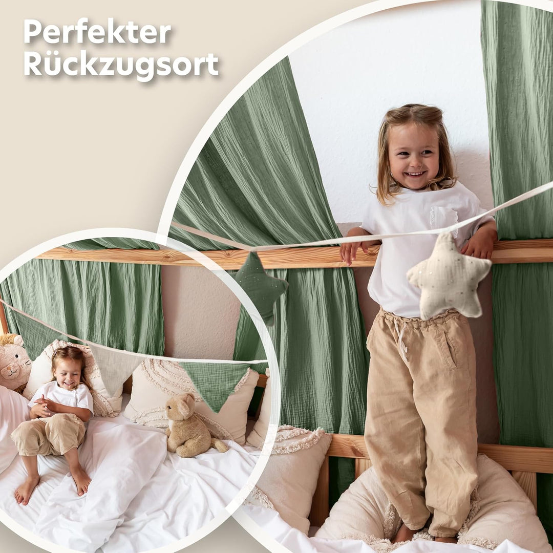 Hausbett Himmel mit Gold Applikation [in 12 Farben] Betthimmel Hausbett aus 100% Baumwolle Musselin