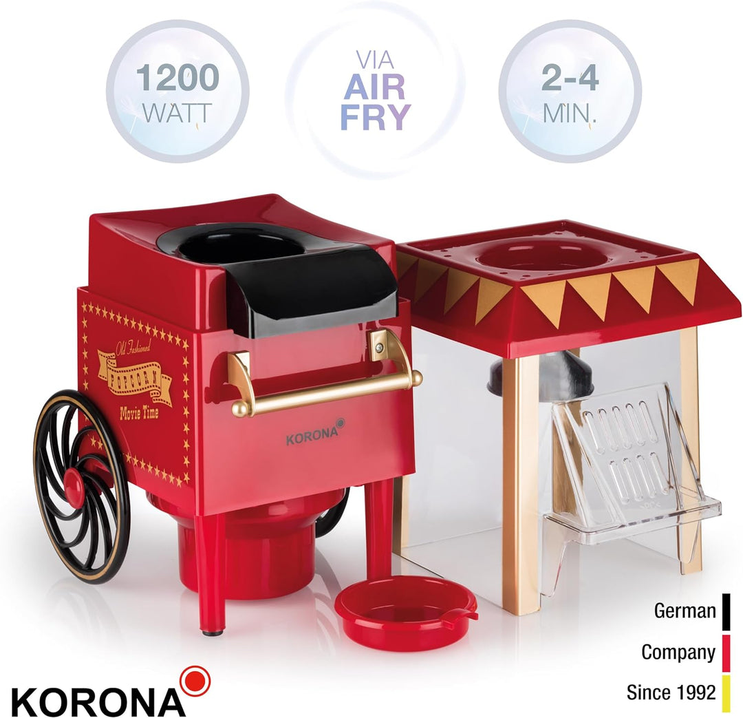 Korona 41100 Popcornmaschine | Retro-Design | Ölfreie Herstellung von Popcorn dank Heissluftverfahre