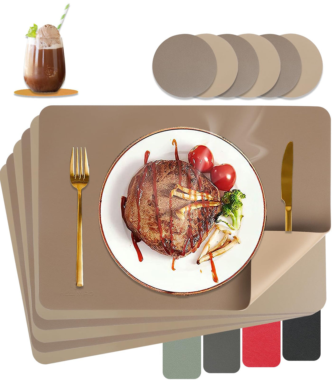 Tischsets Abwaschbar,Platzsets Abwischbar,Tischset Leder,Hitzebeständig Doppelseitigen I 6er Set Pla