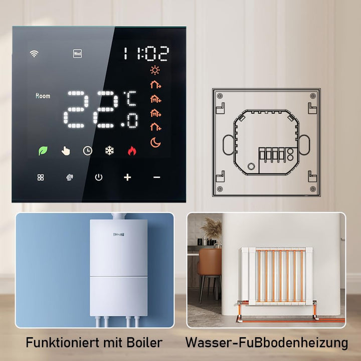 Decdeal WiFi Smart Thermostat Raumthermostat,Wasser Thermostat Fussbodenheizung,Fernsteuerung Progra