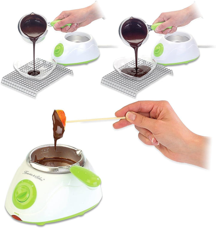 Rosenstein & Söhne Chocolatiere: Elektrische Chocolatière, Schokoladen-Schmelztopf-Set mit 32 Teilen