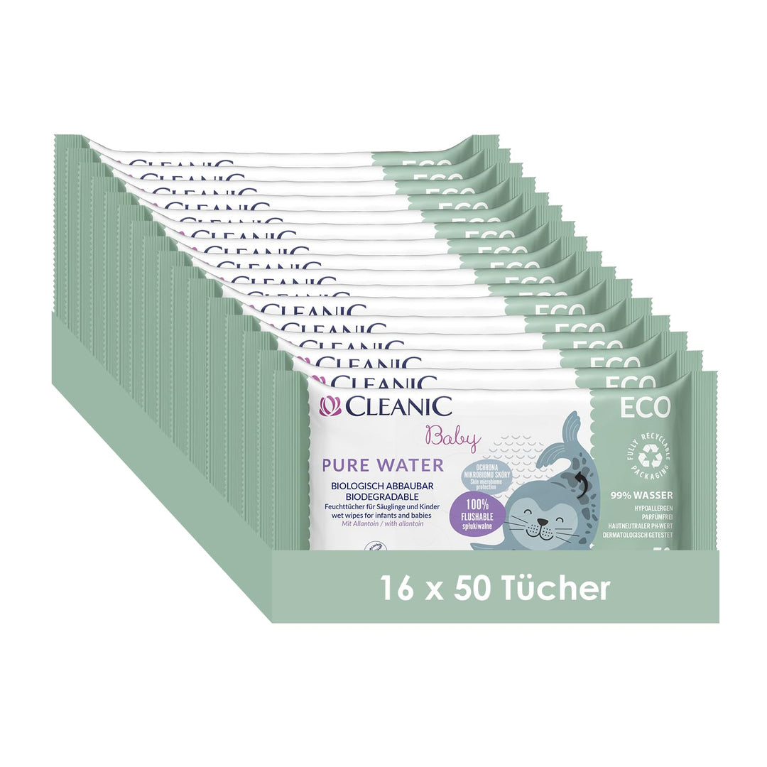 Cleanic Baby Eco Pure Water Feuchttücher – (16x50 Stück) Feuchttücher für Kinder und Säuglinge – par