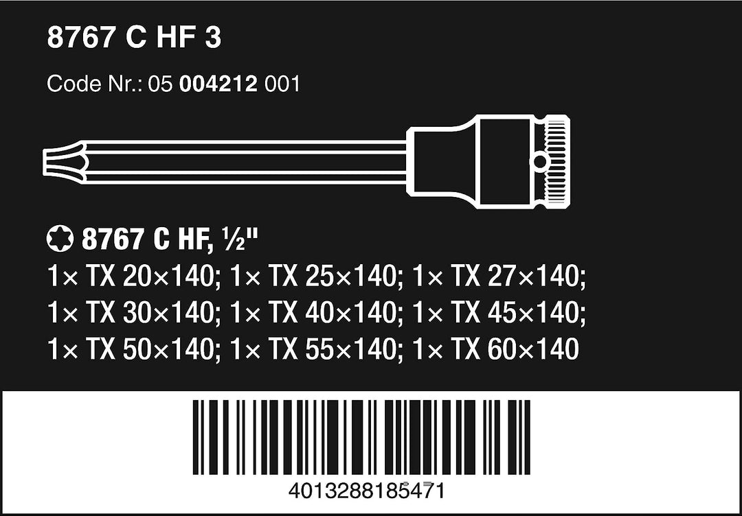 Wera 8767 C TORX HF 3 Zyklop Bitnuss-Satz mit Haltefunktion, 6-teilig, 1 Stück, 05004212001, 140 mm