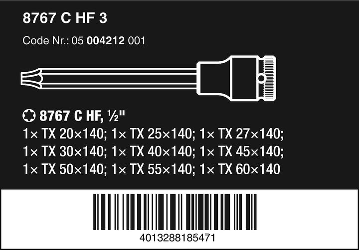 Wera 8767 C TORX HF 3 Zyklop Bitnuss-Satz mit Haltefunktion, 6-teilig, 1 Stück, 05004212001, 140 mm