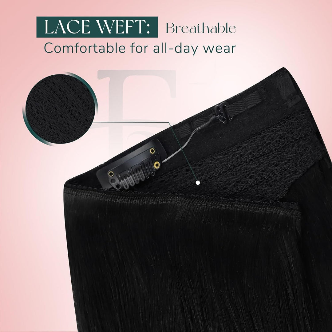 Easyouth Draht Extension Echthaar Schwarz Wire Extension Echthaar 16 Zoll 80g Haarteil mit Draht Ext