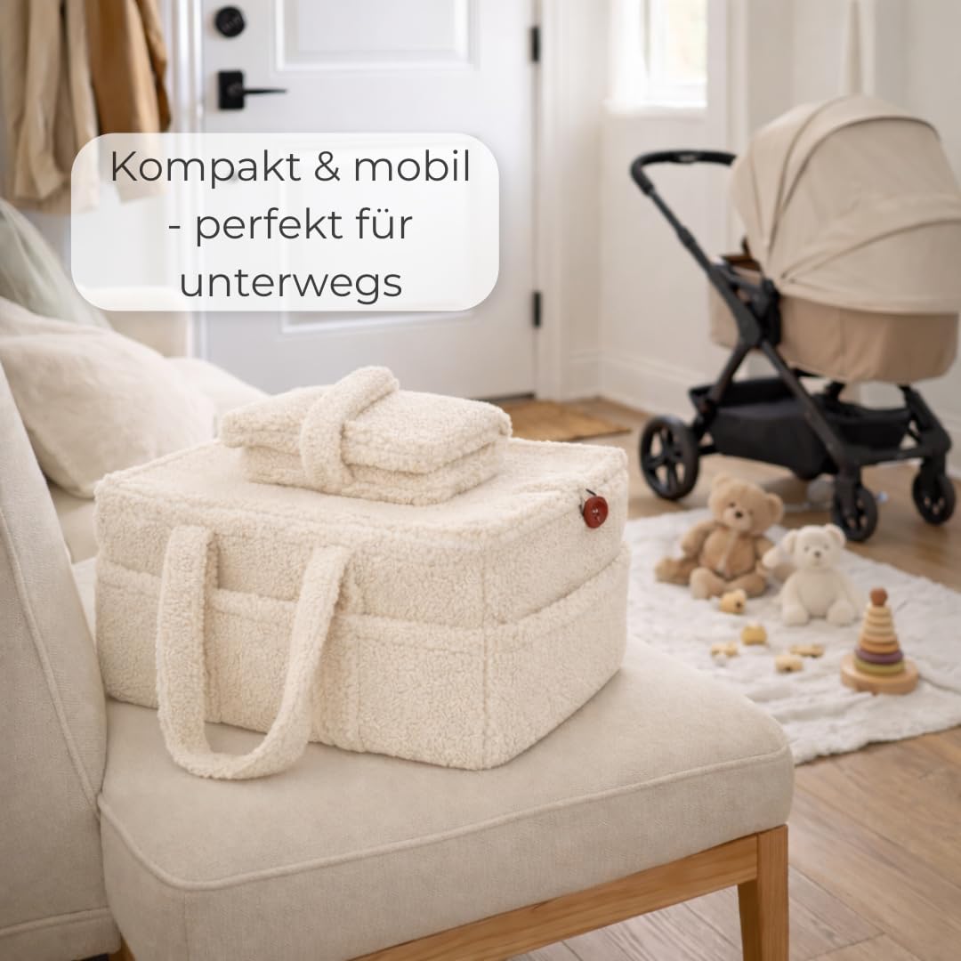 TALIDA Wickelkorb Teddy Set - Wickelorganizer mit Zubehörtasche – Aufbewahrungskorb für Feuchttücher