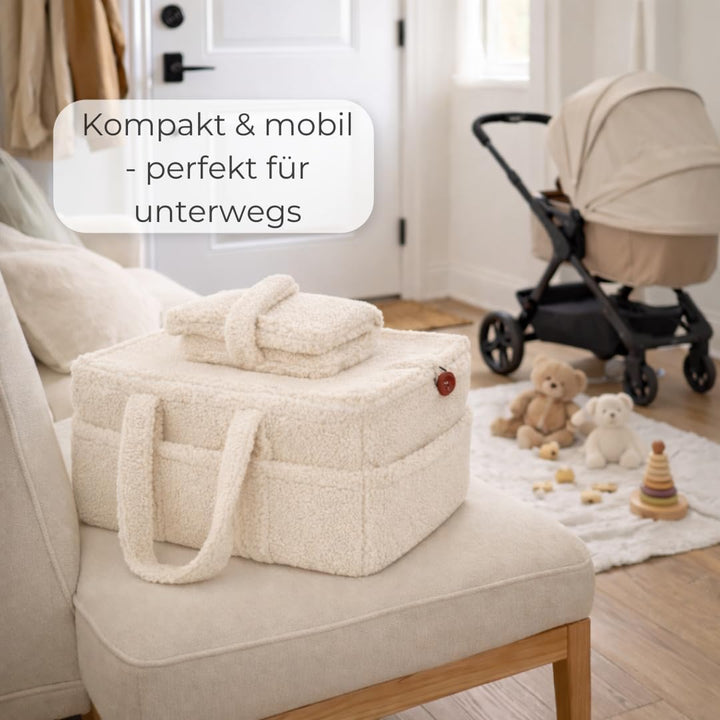 TALIDA Wickelkorb Teddy Set - Wickelorganizer mit Zubehörtasche – Aufbewahrungskorb für Feuchttücher