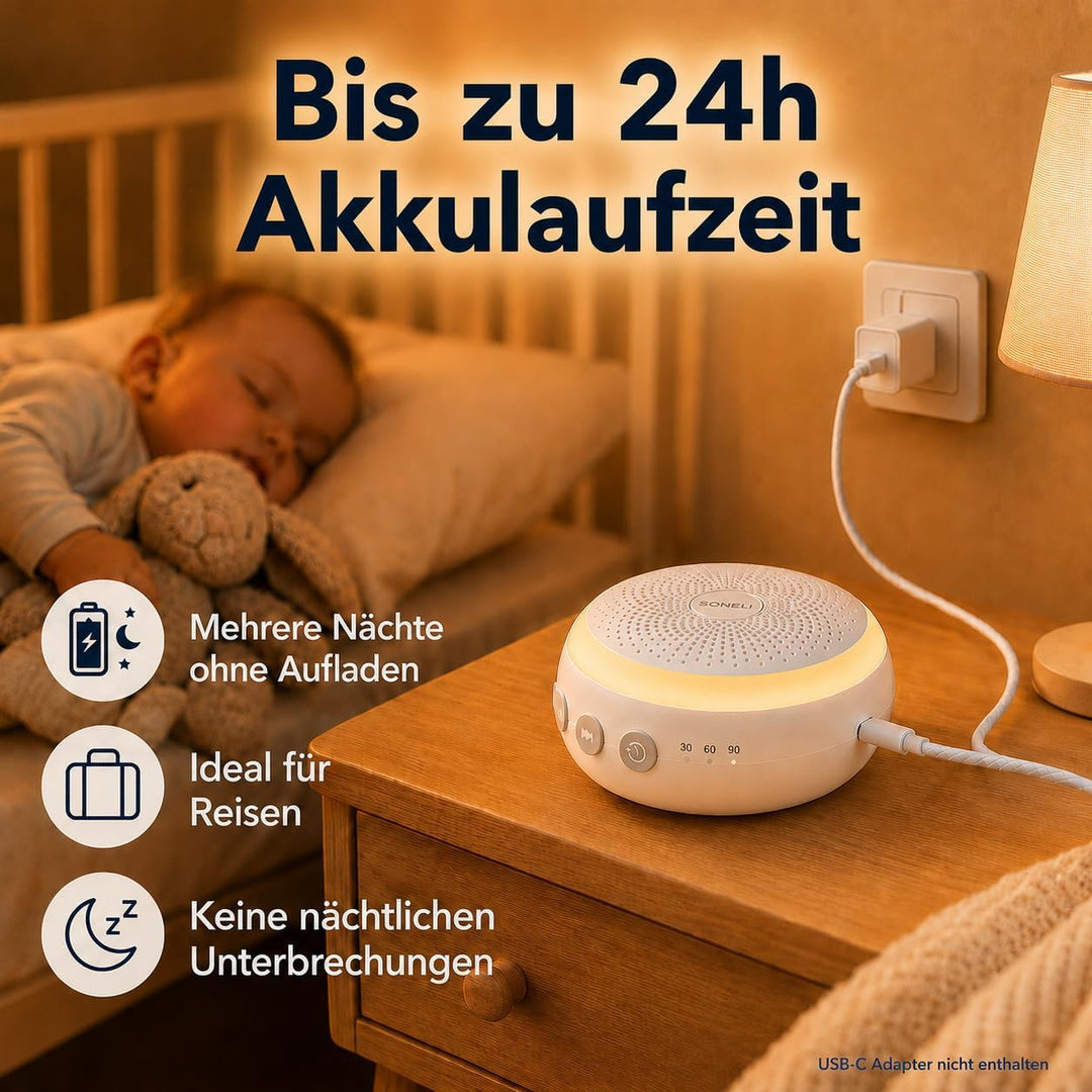 Baby Einschlafhilfe mit Nachtlicht - Tragbare White Noise Sound Maschine mit 16 beruhigenden Geräusc