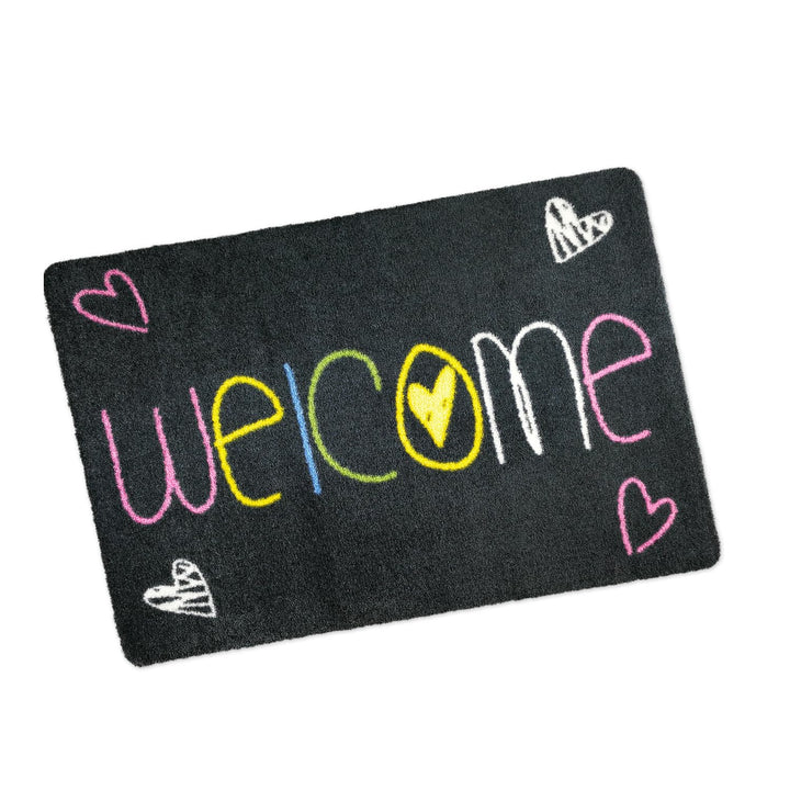 NEU! Waschbare Fussmatte Welcome Heart 40x60cm Grau ohne Rand - rutschfest und einfach zu säubern 40