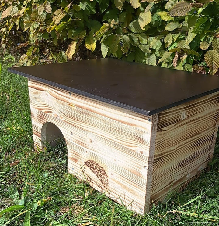Igelhaus Igelhotel Igelhütte Futterhaus für Igel Igelfutterhaus edel geflammt ohne Boden mit Einer R