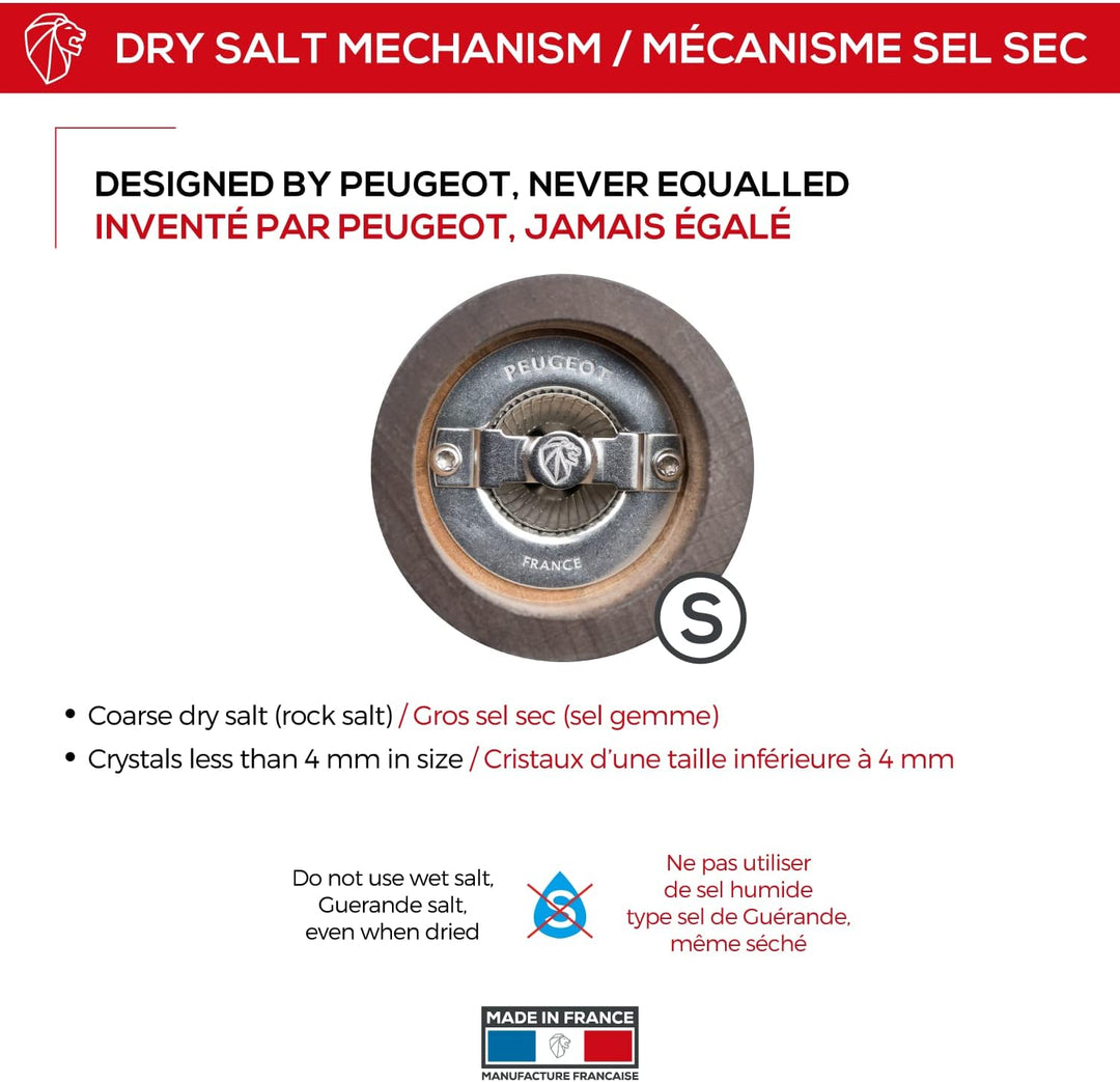 Peugeot Paris Manuelle Salzmühle, Klassische Mahlgradeinstellung, Holz, Braun, 870422/SME/1, 12 cm S