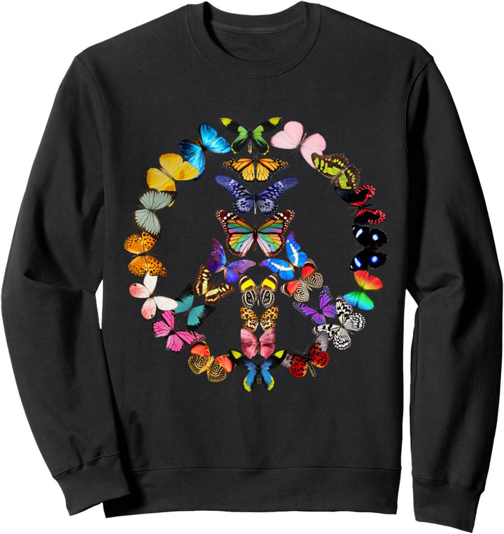 Friedenszeichen Schmetterlinge 60er Jahre Retro Design Welt Sweatshirt