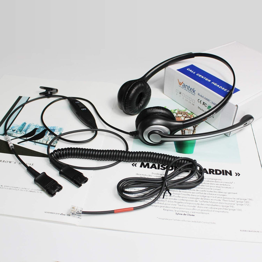 Wantek Telefon Headset RJ11 Binaural mit Noise Cancelling Mikrofon, Quick Disconnect, Festnetztelefo