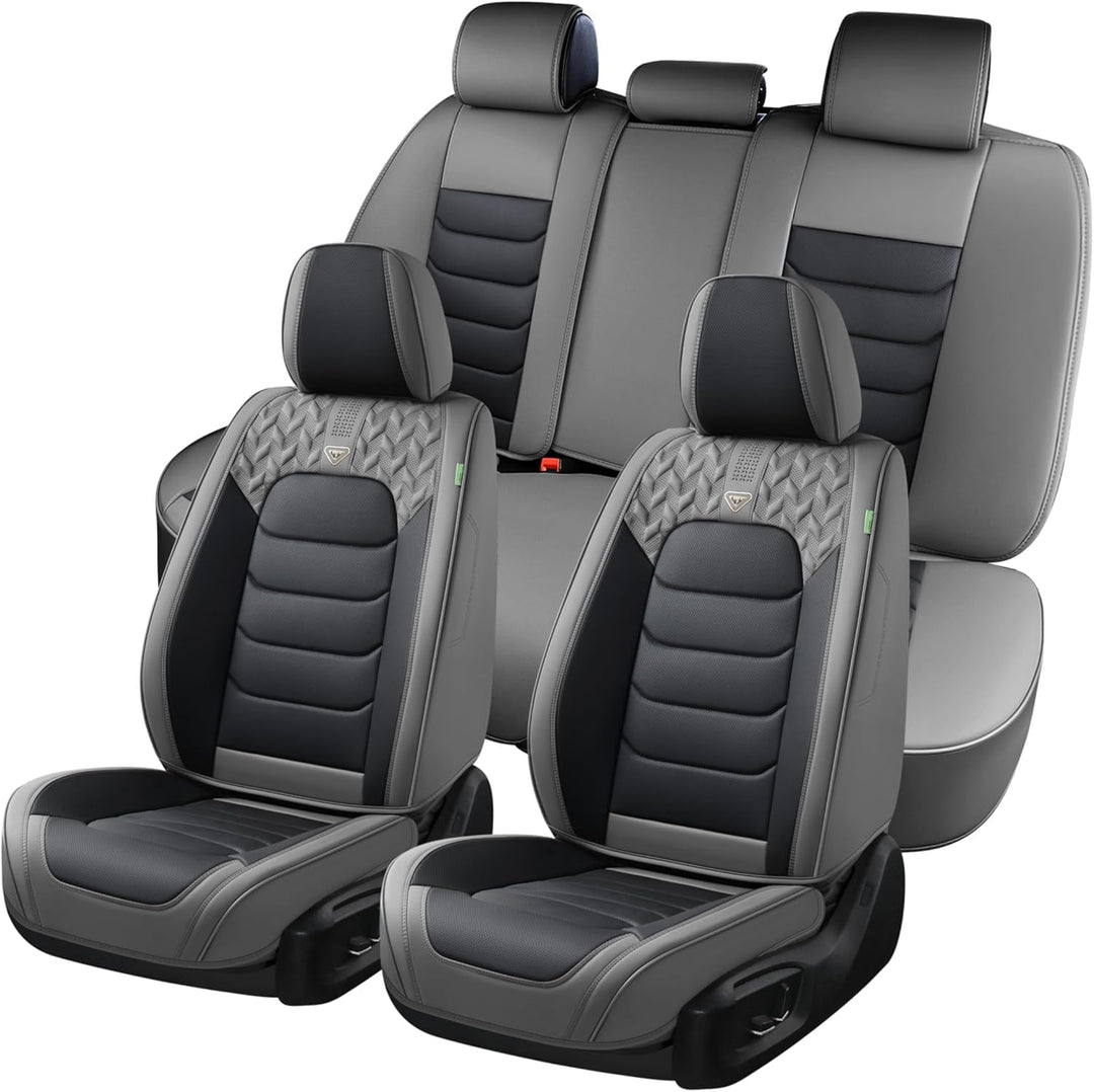 FLORICH Autositzbezüge Komplettset 5 Stück Vorder und Rücksitzbezüge PU-Leder Universel Auto Wasserd