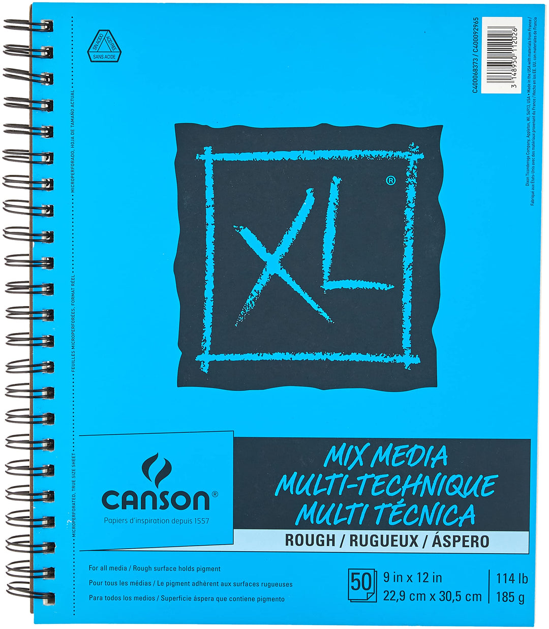 Canson XL Series Mixed Media Pad, raue Textur, Seitendraht, 22,9 x 30,5 cm, 50 Blatt – schweres Kuns