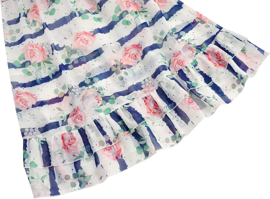 BONNY BILLY Mädchen Kleider Blumen Boho Sommerkleid Strandkleid Chiffonkleid Maxikleid mit Rüschen 7