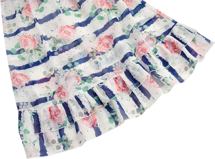 BONNY BILLY Mädchen Kleider Blumen Boho Sommerkleid Strandkleid Chiffonkleid Maxikleid mit Rüschen 7