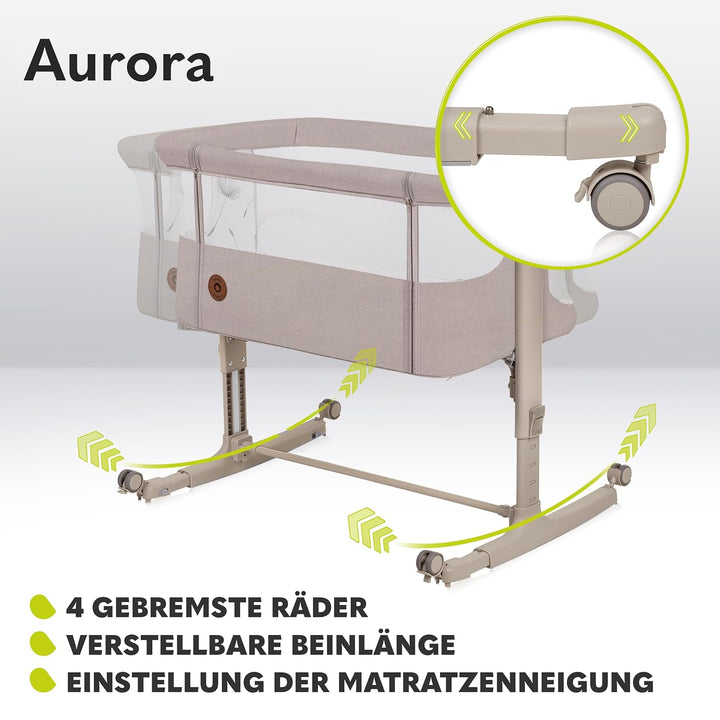Lionelo Aurora 3 in 1 Babybett bis 9 kg, Beistellbett, Wiege, Höhenverstellug und Einstellung der Ne