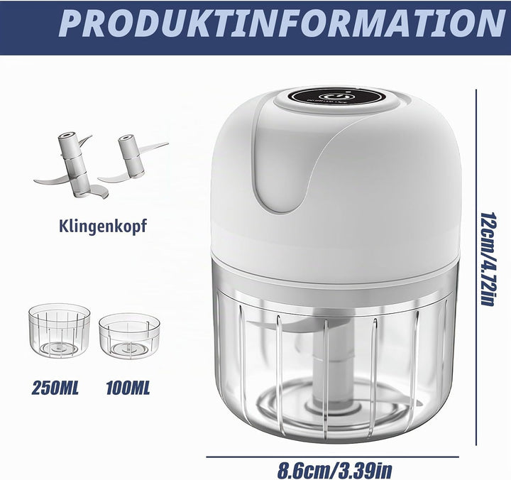BAIFULAI Zerkleinerer Elektrisch Mini, Zwiebelschneider, 100ml&amp; 250ml Becherkörper, Multizerkleinere