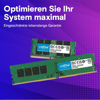 Crucial RAM 32GB (2x16GB) DDR4 3200MHz CL22 (2933MHz oder 2666MHz) Desktop Arbeitsspeicher Kit CT2K1