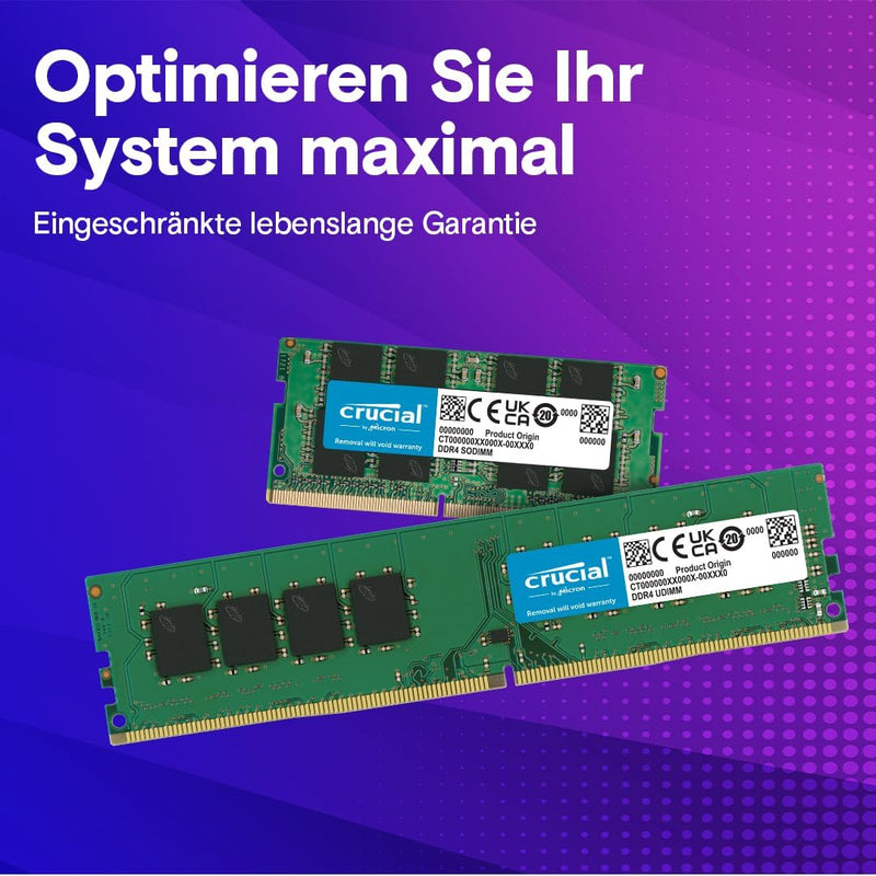 Crucial RAM 32GB (2x16GB) DDR4 3200MHz CL22 (2933MHz oder 2666MHz) Desktop Arbeitsspeicher Kit CT2K1