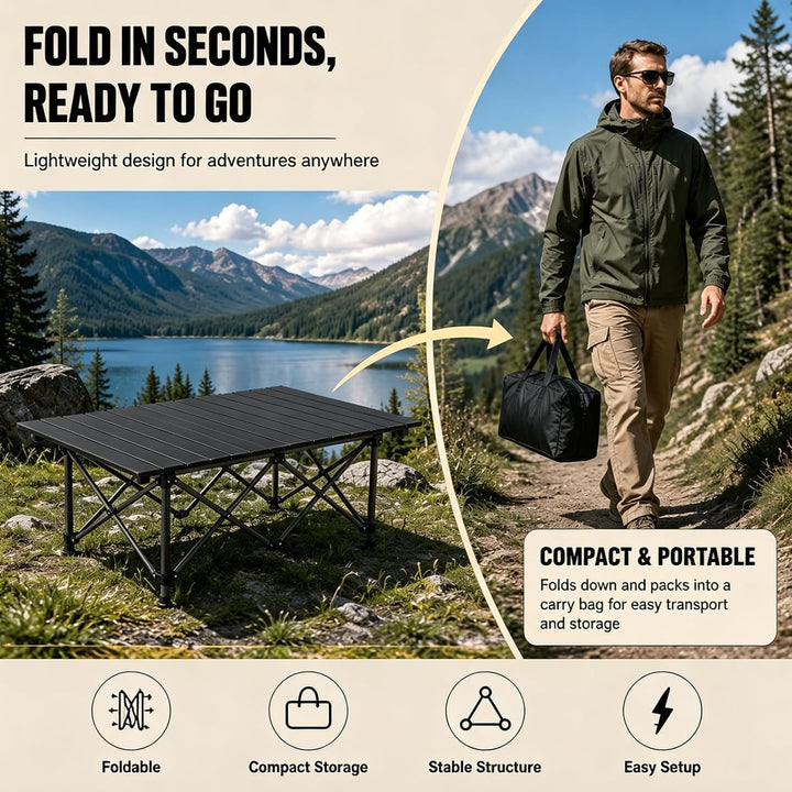Campingtisch faltbar Klapptisch, Aufrollbare Tischplatte, Camping Falttisch Tragbar Kohlenstoffstahl