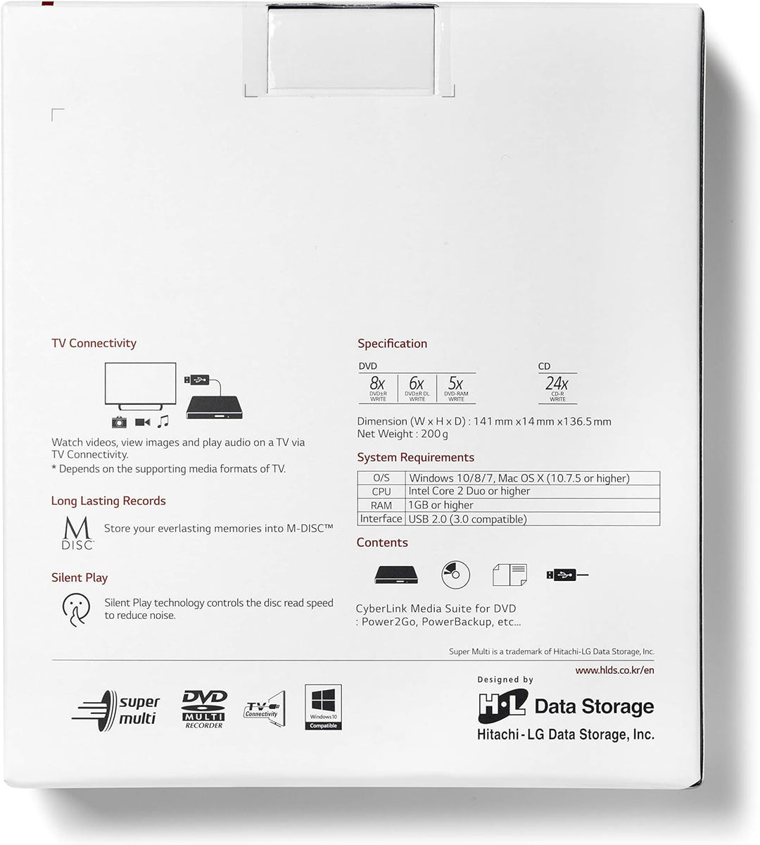 Hitachi-LG GP57 Externer Portabler Super-Multi DVD-Brenner, Ultra Slim, USB 2.0, DVD+/-RW, CD-RW, DV