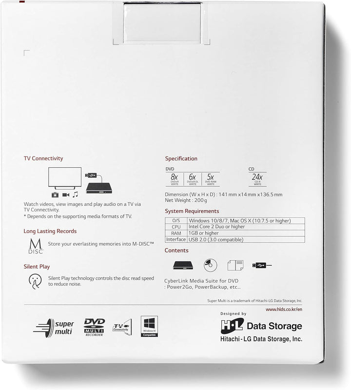 Hitachi-LG GP57 Externer Portabler Super-Multi DVD-Brenner, Ultra Slim, USB 2.0, DVD+/-RW, CD-RW, DV