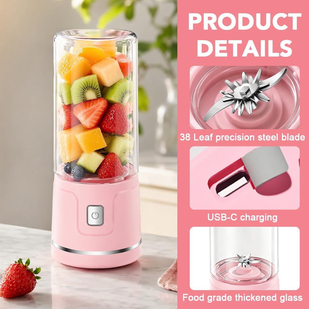 Tragbarer Mixer, 450ml Smoothie Maker to go, Portabler Elektrischer Saftpresse mit Reisedeckel, Port