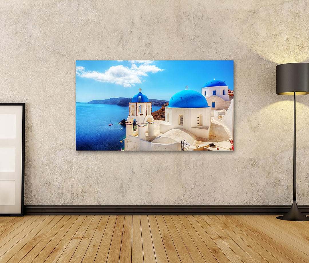 islandburner Bild auf Leinwand Oia Stadt Insel Santorini Blau Weiss Bilder Wandbilder Poster Leinwan
