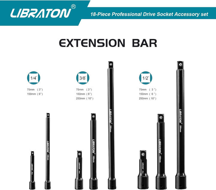 Libraton 18tlg Steckschlüssel Verlängerung Satz, Zoll Verlängerung Set, Steckschlüssel Adapter 1/4"