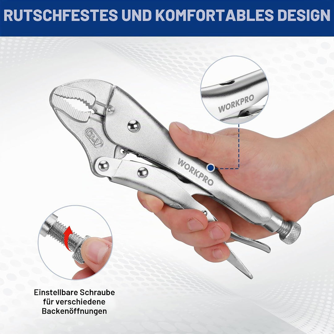 WORKPRO 5-tlg. Gripzangen Set (gebogene Backe Zange 254/178/127mm, Langbeck-Gripzange 229/165mm) Cr-