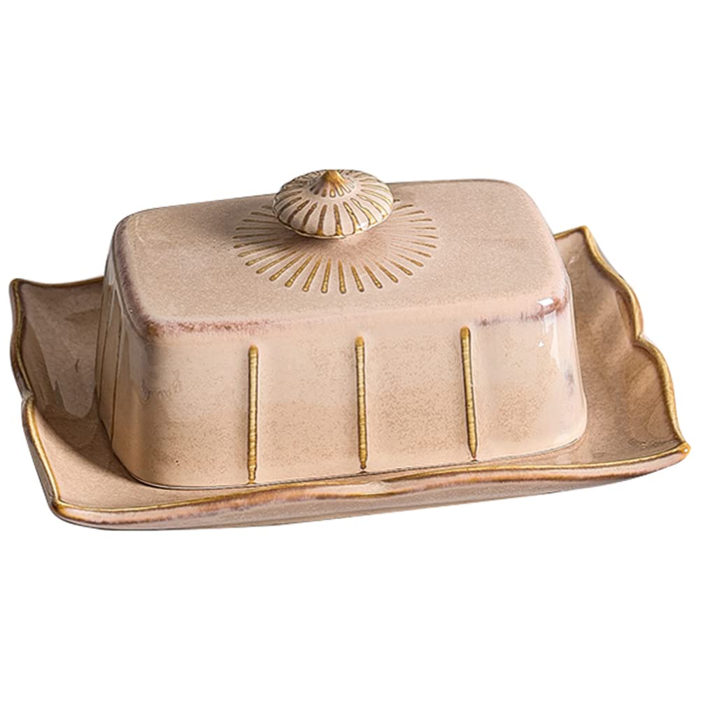 Butterdose aus Keramik, Käseteller, Vintage-Buttertablett mit Deckel, Bauernhaus-Käsebehälter, Behäl