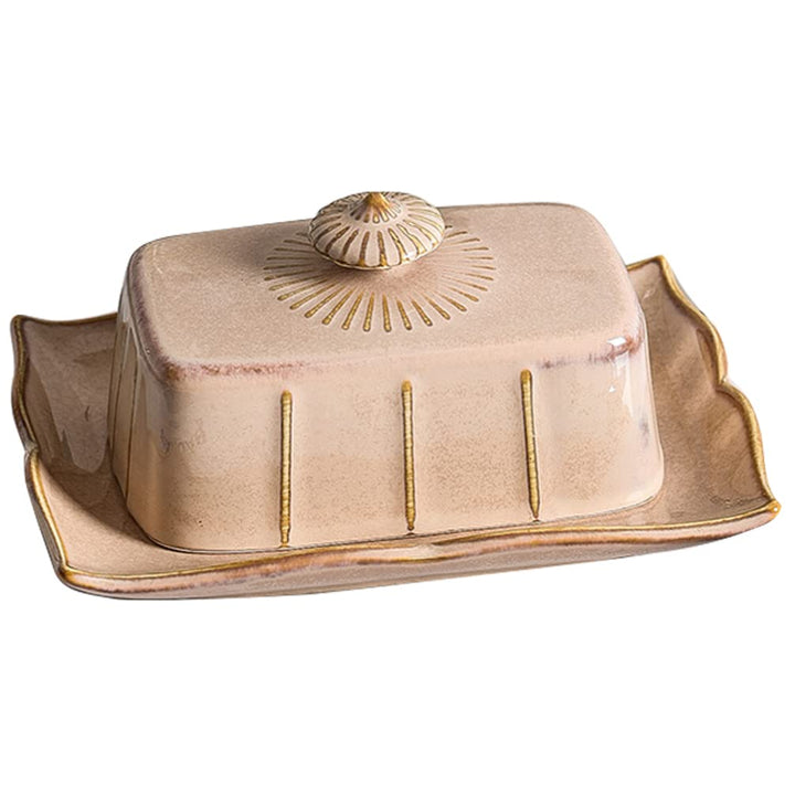 Butterdose aus Keramik, Käseteller, Vintage-Buttertablett mit Deckel, Bauernhaus-Käsebehälter, Behäl