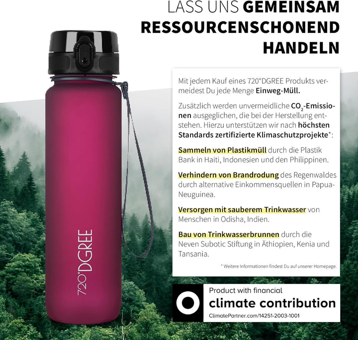 720°DGREE Trinkflasche 1l “uberBottle“ softTouch +Früchtebehälter - BPA-Frei - Schlanke Wasserflasch