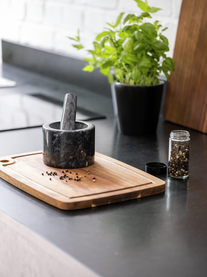 WENKO Mörser Marmor zum Zerkleinern von Kräutern und Gewürzen Schwarz