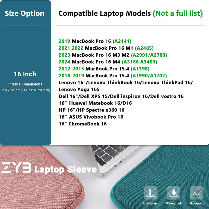 ZYB 16 Zoll Laptoptasche Hülle für 2021-2026 MacBook Pro 16 M5 M4 M3 M2 M1,Mac Pro 15,Notebook Tasch