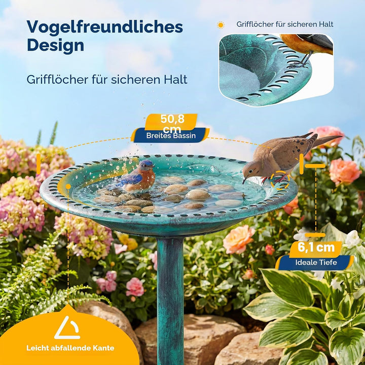 VIVOHOME Vogeltränke 71cm hoch Polyresin leicht antike Optik für Aussenbereich Grün, Grün