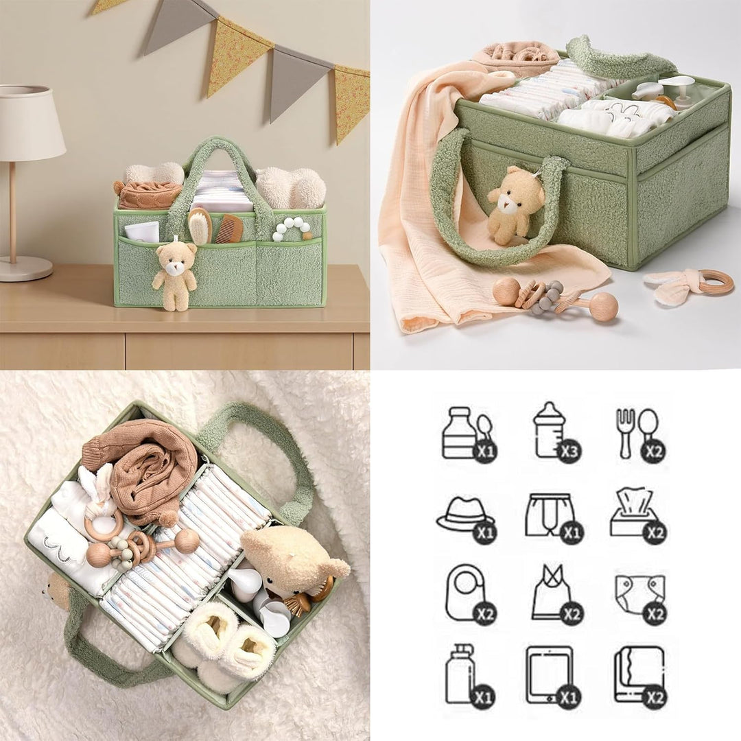 Tragbarer Windelkorb, Tragbarer Wickelkorb mit Herausnehmbaren Fächern, Baby Windel Caddy Organizer,