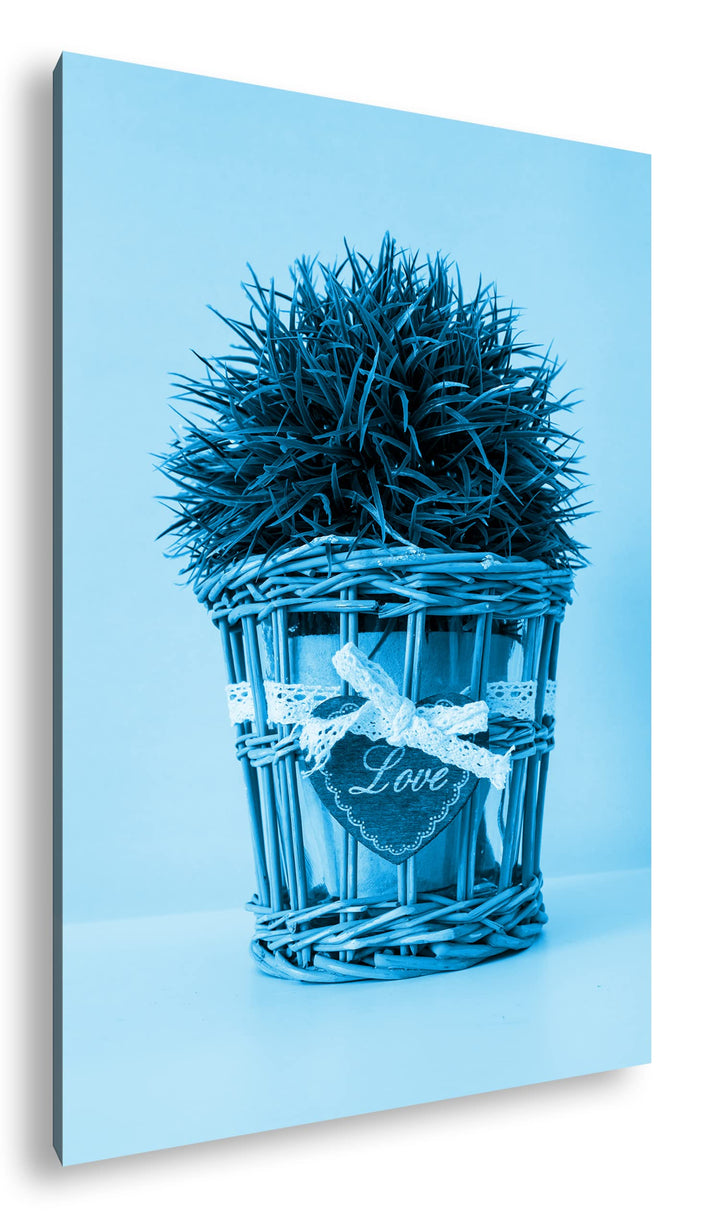 deyoli Schilf im Blumentopf Format 80x60 Effekt: Monocrome Blau als Leinwandbild, Motiv fertig gerah