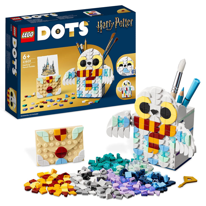 LEGO 41809 DOTS Hedwig Stiftehalter, Harry Potter Eule, Bleistifthalter und Notizhalter als Schreibt