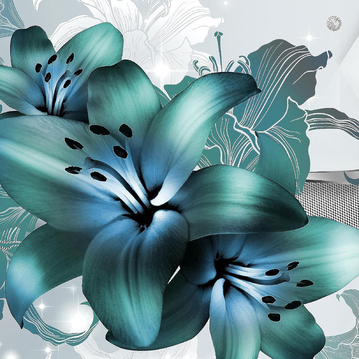 Runa Art Bild Modern Blumen Lilien - Made in Germany - Wandbilder Abstrakt Grau Türkis 4 Teilig 0165