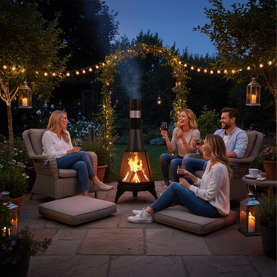 Relaxdays Terrassenofen, mit Funkenschutz, Rost & Schürhaken, Garten & Terrasse, HxD: 120 x 47 cm, G