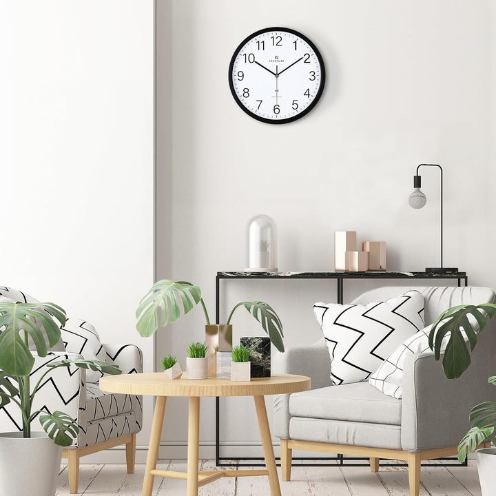 Lafocuse Funk Wanduhr Lautlos 30cm, Modern Funkuhr Hohe Genauigkeit, Schwarz Einfach zu Lesen Wanduh