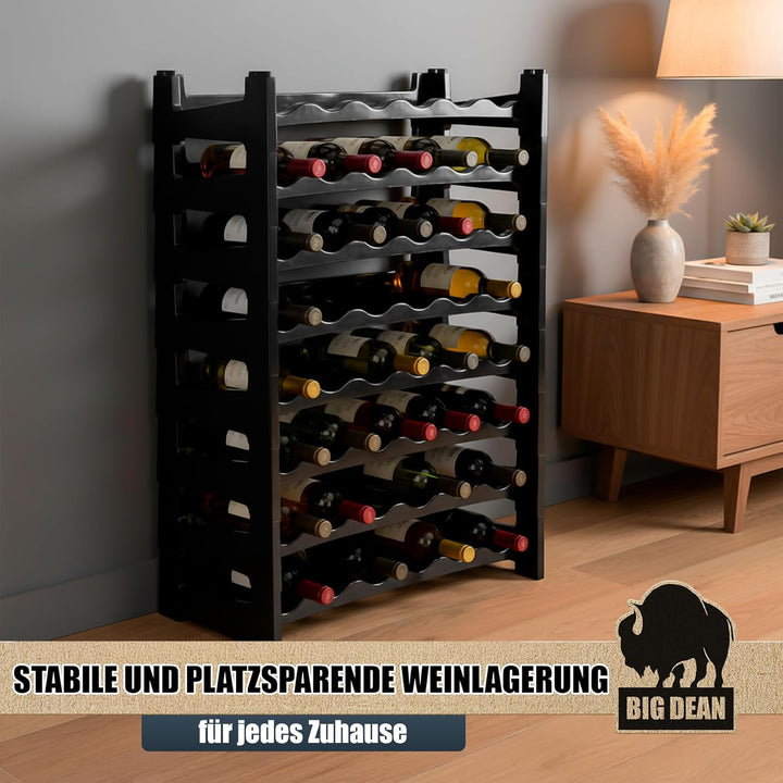 BigDean Flaschenregal stapelbar für 48 Flaschen Weinregal aus Kunststoff Schwarz Getränkeregal Flasc